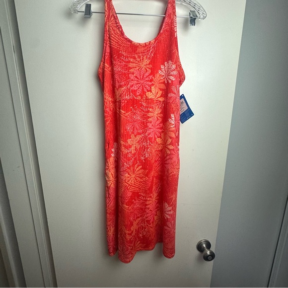 Columbia Orange Floral Omni Shade Peak To Point Knit Stretchy Dress NWOT S/P - Picture 4 of 16